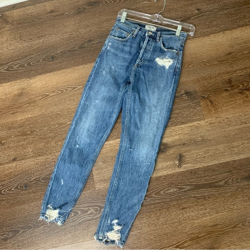 Agolde Womens blue Jamie distressed high rise skinny chewed hem jeans 23 - Picture 2 of 11